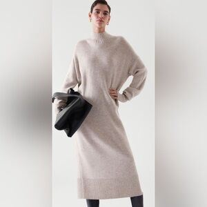 COS Wool Midi Dress - Heather Oat - Size US M